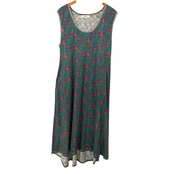 Natural Life The Hangout Tank Midi Dress Large Floral 100% Cotton Colorful Boho - Picture 3 of 10